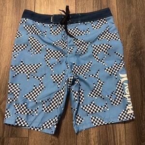 Hurley Boys Shark Checkered Board Shorts Swim Trunks - Size 16 / 28